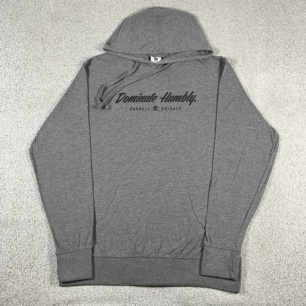Barbell Brigade Hoodie Mens M Gray Dominate Humbly Workout Gym Lightweight
